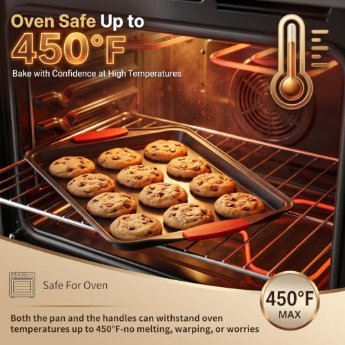 4-Piece Nonstick Carbon Steel Baking Sheet Set with Silicone Handles and Bonus Spatula