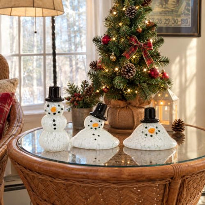 Christmas Snowman Figurines Set - Melting Glass Holiday Decor