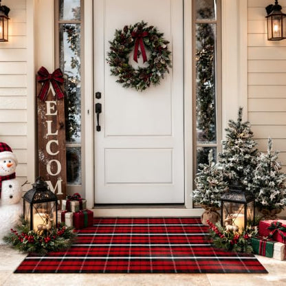 Christmas Buffalo Plaid Rug 2x4.3 Feet Front Door Mat - Red, Holiday Decor