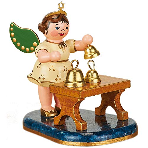 Hand Painted Wooden Angel Figurine with Bells - 6.5cm Collectible Decor