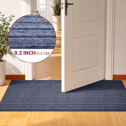 Gray Striped Runner Rug 3x10 Ft Non-Slip Rubber Backing Indoor Outdoor