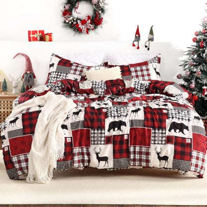 Reversible Christmas Duvet Cover Set Queen Black - Holiday Bedding