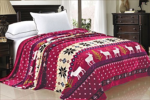 BNF Home Christmas Collection Flannel Fleece Blanket Queen Red
