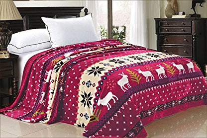 BNF Home Christmas Collection Flannel Fleece Blanket Queen Red