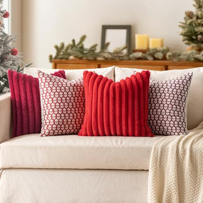 MIULEE Red Faux Fur Throw Pillow Covers 20x20 Set of 2 - Modern Cozy Decor