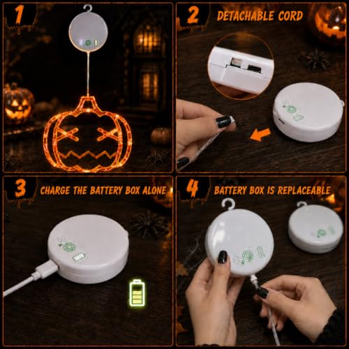 Rechargeable Halloween Window Lights 3 Pack - Spider, Pumpkin, Hat Variations