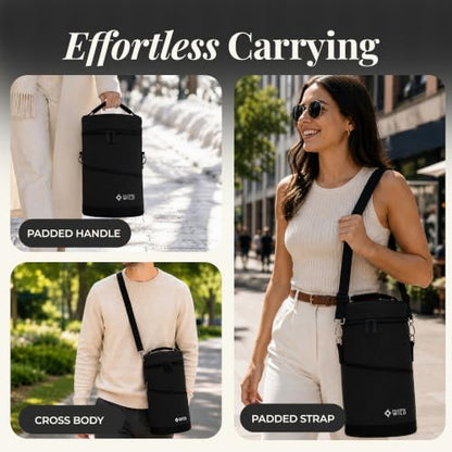 Insulated Wine Cooler Bag with 2 Adjustable Sleeves - Black