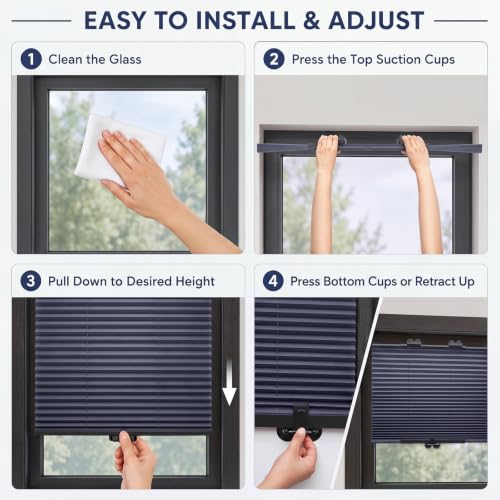 No Drill Blackout Pleated Window Blinds 58x25.6 Inches - 2 Pack