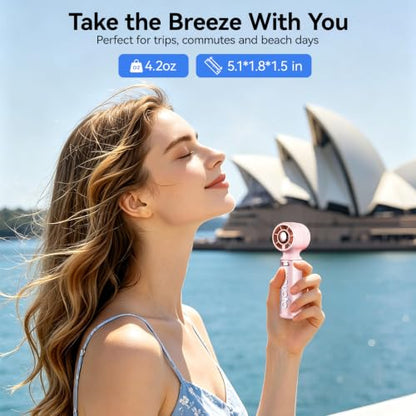 Mini Handheld Fan Pink 2000mAh USB Rechargeable 3-Speed Personal Cooling Fan for Outdoor Travel & Makeup - Light & Compact