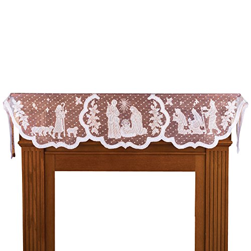 Christmas Fireplace Mantel Scarf White Lace Nativity Decor 20x90 Inches