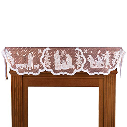 Christmas Fireplace Mantel Scarf White Lace Nativity Decor 20x90 Inches