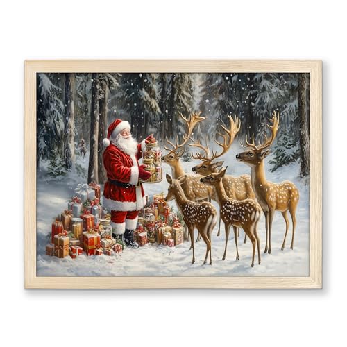 Christmas Framed Wall Art Santa Reindeer Snow Scene Canvas 16x24 - Variation of Framed Christmas Canvas-07
