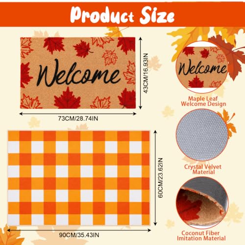 Fall Maple Leaf Welcome Doormat Set - Brown & Leaf - Outdoor Door Mat for Fall Decor