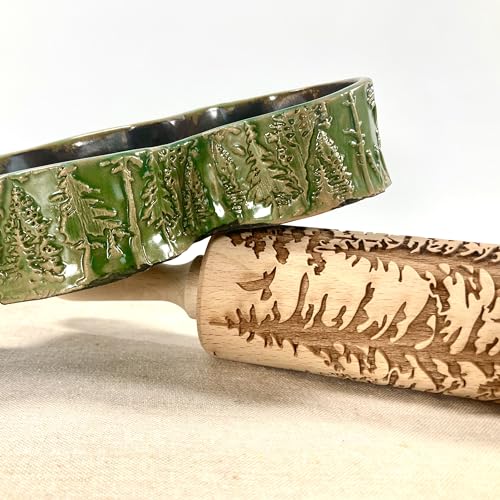 FOREST embossing rolling pin. Engraved wooden embossed dough roller for embossed cookies or clay by Algis Crafts