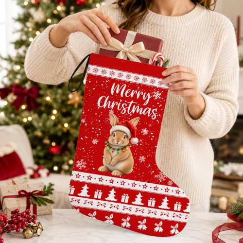 Christmas Stockings Bunny Gifts Holiday Decor 16.8 Inch Linen
