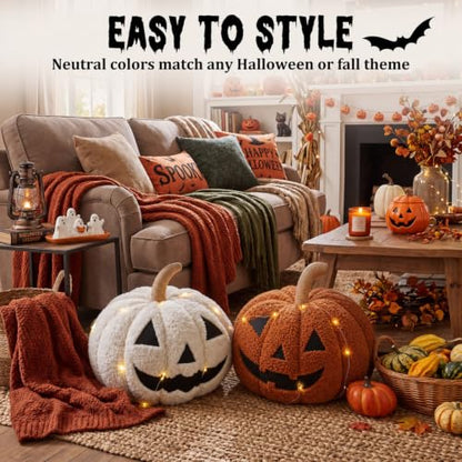 2pcs Fall Halloween 3D Pumpkin Throw Pillows - Sherpa Plush Decor Set