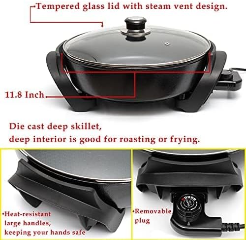 Moss & Stone Electric Skillet - 12-Inch Nonstick Frying Pan with Vented Lid & Adjustable Temperature Control