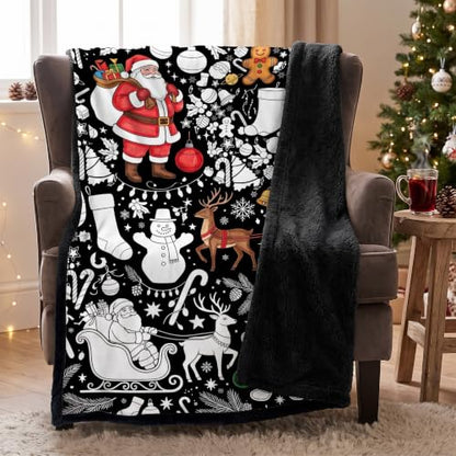 Kids DIY Christmas Blanket with 24 Markers - 51x59 Inches Black Sherpa Fleece