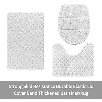 Microfiber Flannel Bath Mat Set 3-Piece Bathroom Rug Toilet Seat Cover Tub Mat