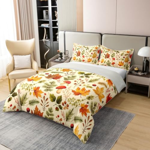 Fall Harvest Cotton Duvet Cover Set for Kids Twin Bed - Orange Green