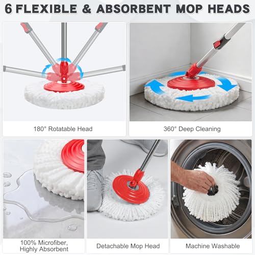 Spin Mop and Bucket Set with 6 Microfiber Pads - Dark Grey