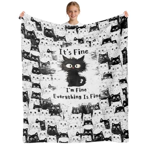 Cat Blanket for Cats Lovers 50x40 Inches Black Kitten Design Cozy Throw