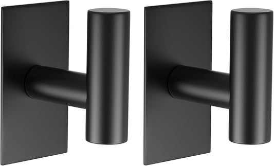 VAEHOLD Heavy-Duty Wall Towel Hooks - Waterproof Sticky Holders for Coats & Clothes | Black, 2 Pack