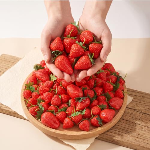 120Pcs Artificial Strawberry Decorations for Home & Party Decor, Realistic Faux Fruits Set