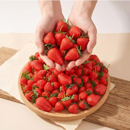 120Pcs Artificial Strawberry Decorations for Home & Party Decor, Realistic Faux Fruits Set