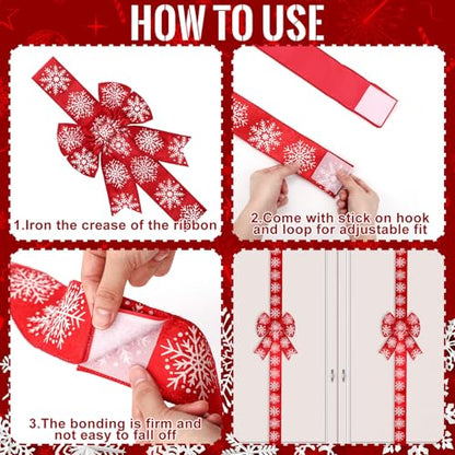 Christmas Velvet Snowflake Bow Decor - Red 6 Pcs Cabinet & Door Decoration