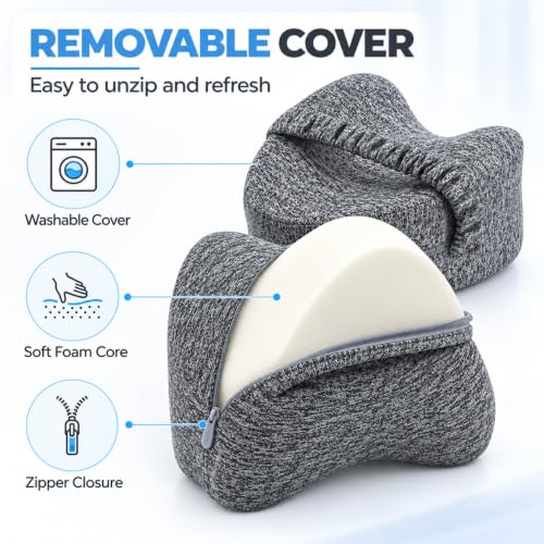 Memory Foam Knee Pillow for Side Sleepers with Adjustable Strap - Hip & Back Pain Relief