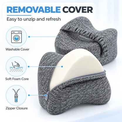 Memory Foam Knee Pillow for Side Sleepers with Adjustable Strap - Hip & Back Pain Relief