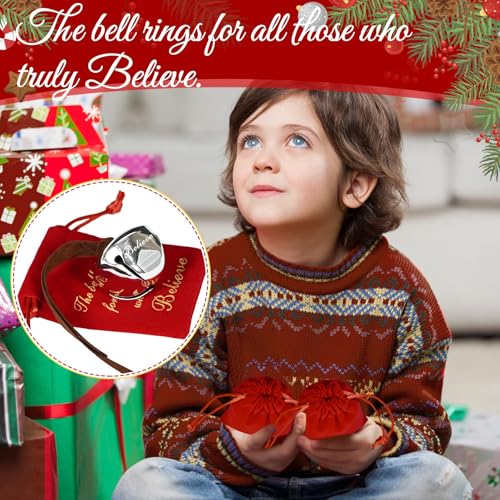 25-Piece Christmas Bell Set with Red Velvet Bags - Silver Holiday Jingle Bells - Santa & Reindeer Ornaments