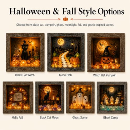 DIY Lighted Halloween Shadow Box Kit with Rustic Frame & Sea Glass - Magic Pot