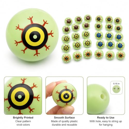 Glow in the Dark Plastic Fake Eyeballs 36-Pack for Halloween Crafts & Pranks