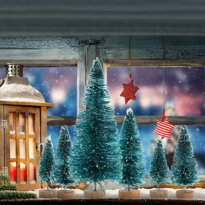 60 Pcs Mini Christmas Bottle Brush Trees with Snow - Assorted Sizes - Holiday Decor