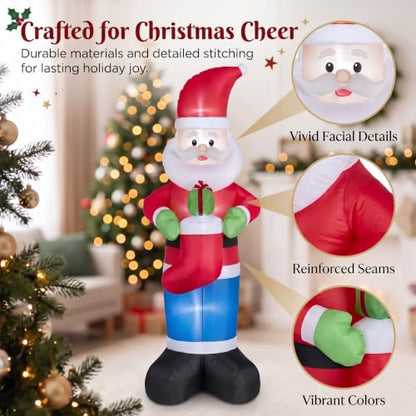 8Ft Christmas Inflatable Santa with Stocking Outdoor Decor - Red Santa Variation