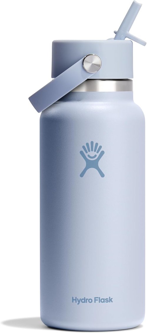 Hydro Flask Water Bottle - Insulated Stainless Steel with Wide Mouth Flex Straw Lid - 32 Oz Surf Blue