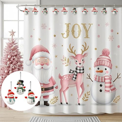 Christmas Snowman Shower Curtain Hooks Set - 12 Decorative Bathroom Accessories