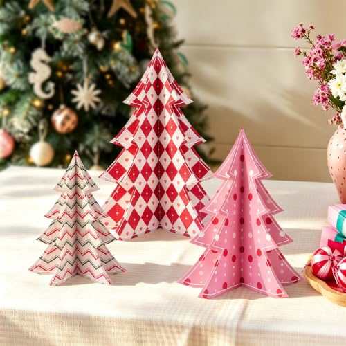12 Pack Paper Christmas Tree Decorations - Hanging 3D Holiday Trees - Multi-Style