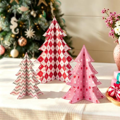12 Pack Paper Christmas Tree Decorations - Hanging 3D Holiday Trees - Multi-Style