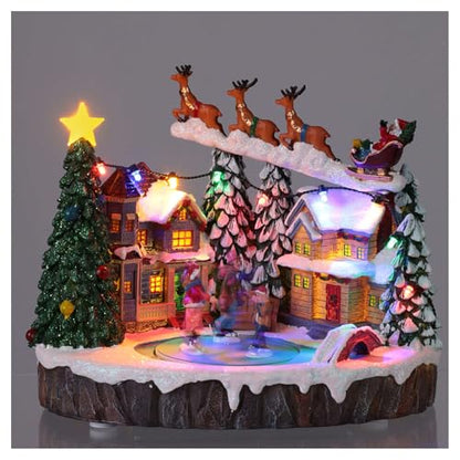Lighted Christmas Village Set with Animated Skaters and Music, 9x6x7 in