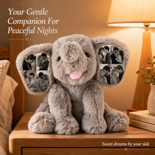 Personalized Photo Elephant Stuffed Animal with Hidden Ear Pictures - Style 95