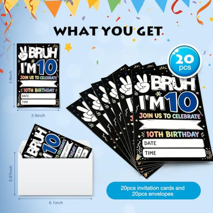 10th Birthday Party Invitations with Envelopes & Stickers - Boys