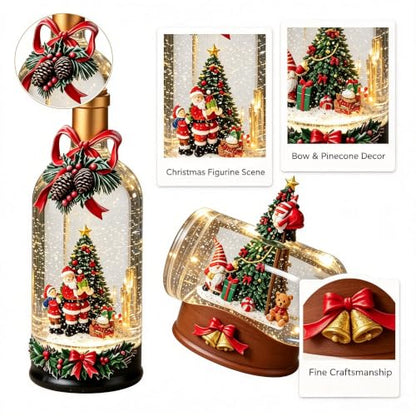 Christmas Snow Globe Bottle Lantern Musical Decor - Santa & Gnome Variation A