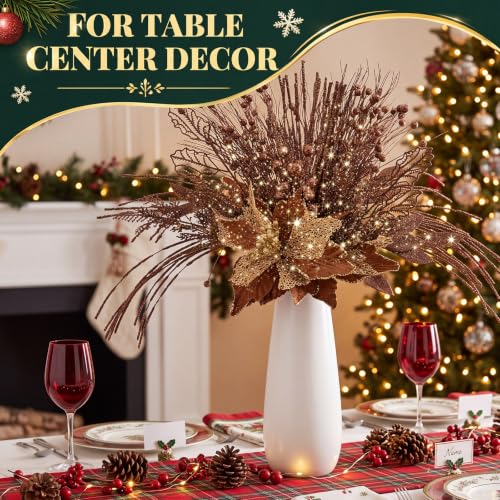 Glitter Bronze Christmas Picks and Sprays - 108 Pieces, 12 Styles - Holiday Decoration