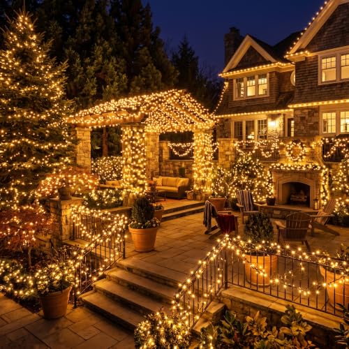 Outdoor Gold Christmas String Lights - 21.63 ft, 100 Incandescent Bulbs, Green Wire