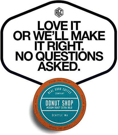 Real Good Coffee Company - Single Use Coffee Pods - Donut Shop Medium Roast Coffee - K-Cup Compatible including Keurig 2.0 Brewers - Recyclable Cups and Packaging - 36 Count