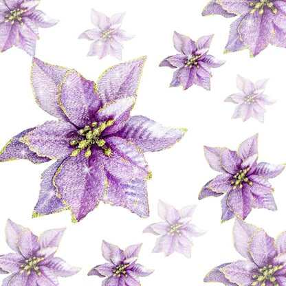 Christmas Glitter Poinsettia Ornaments Pack of 12 - Purple Holiday Tree Decorations