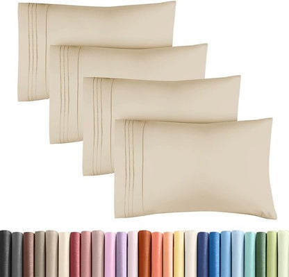 King Standard Pillow Cases - Soft Hotel Quality Covers for Comfy Bedding | Set of 4 in Wheat